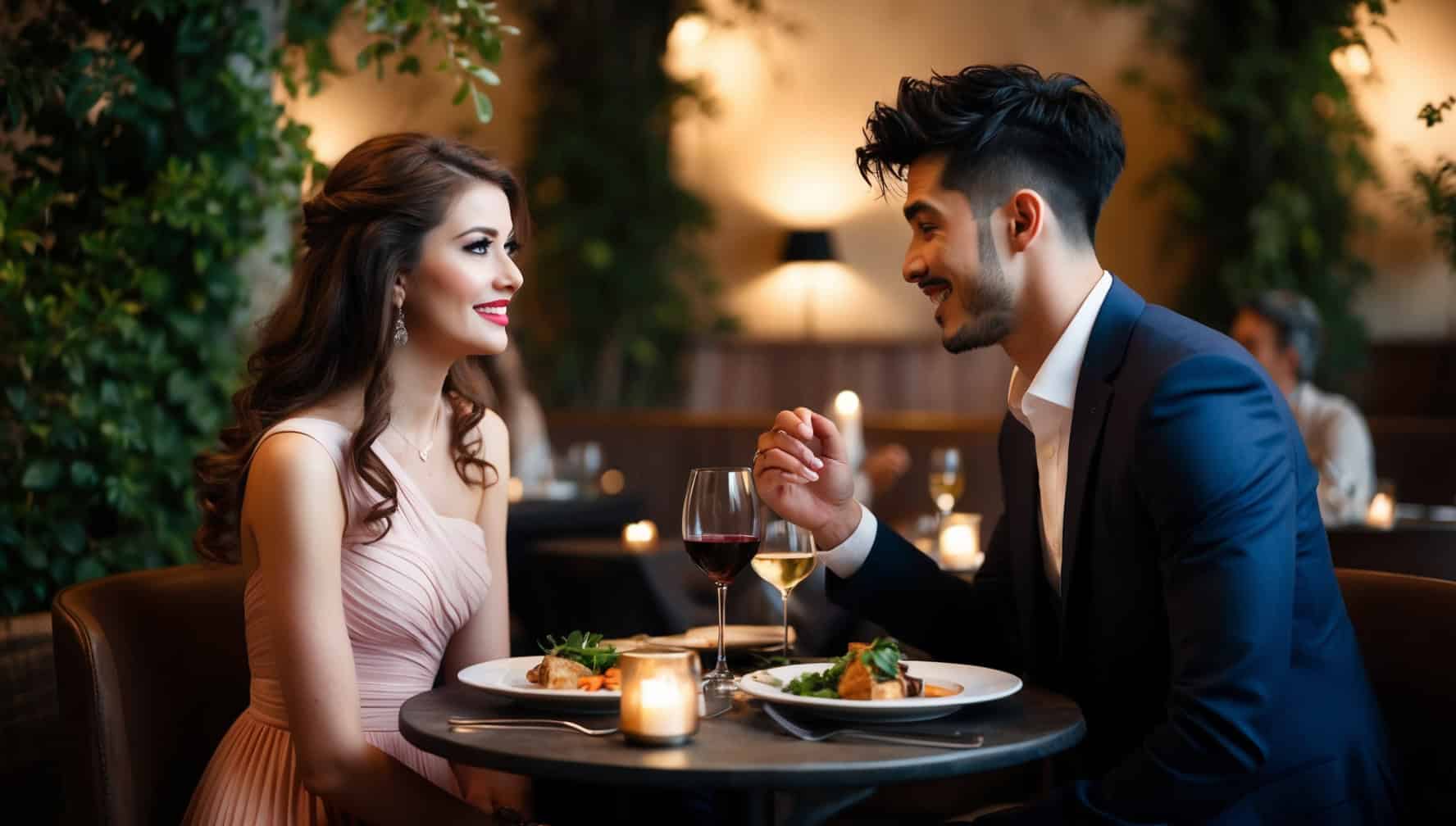 Stel is uit eten tijdens eerste date