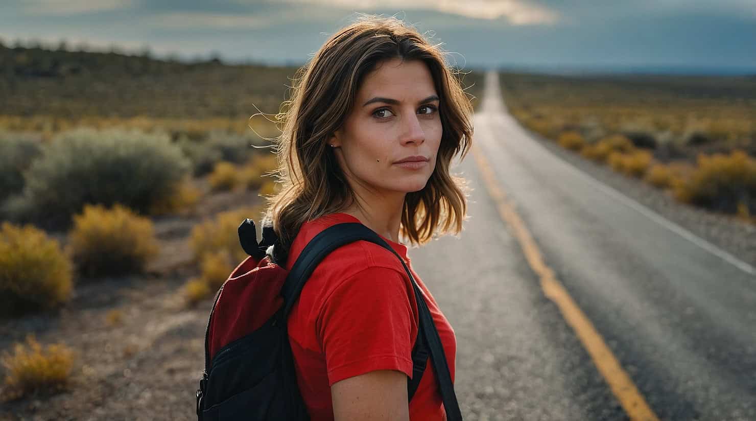 Vrouw is aan het liften met rood t-shirt